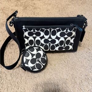 Coach Black and White Signature Crossbody Bag